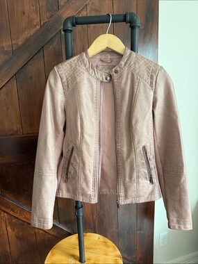 Women's Pink Leather Moto Jacket